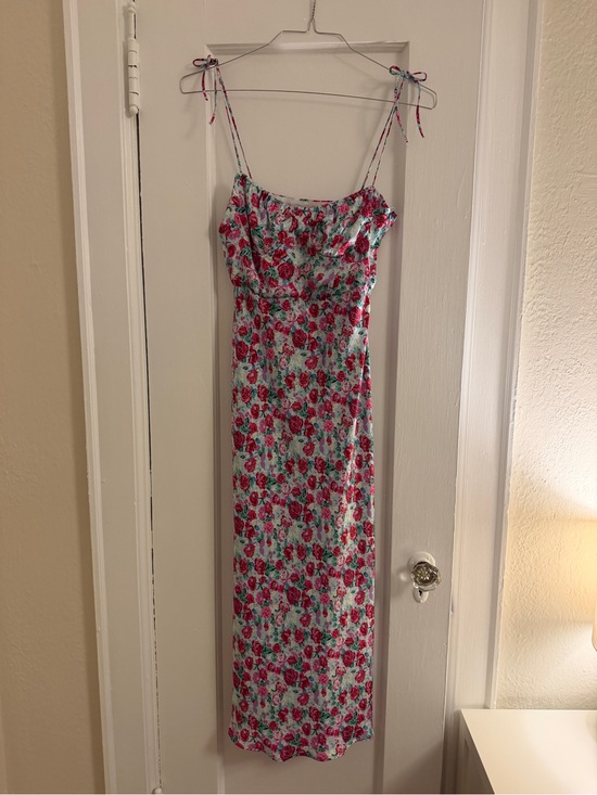Zara Dresses & Skirts - Zara Mint Maxi Dress with Pink Floral Print